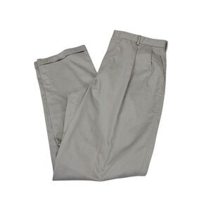 Lands End Traditional Fit Dress Pants Mens Size 40 x 35 Khaki Pleated Cuffed Hem